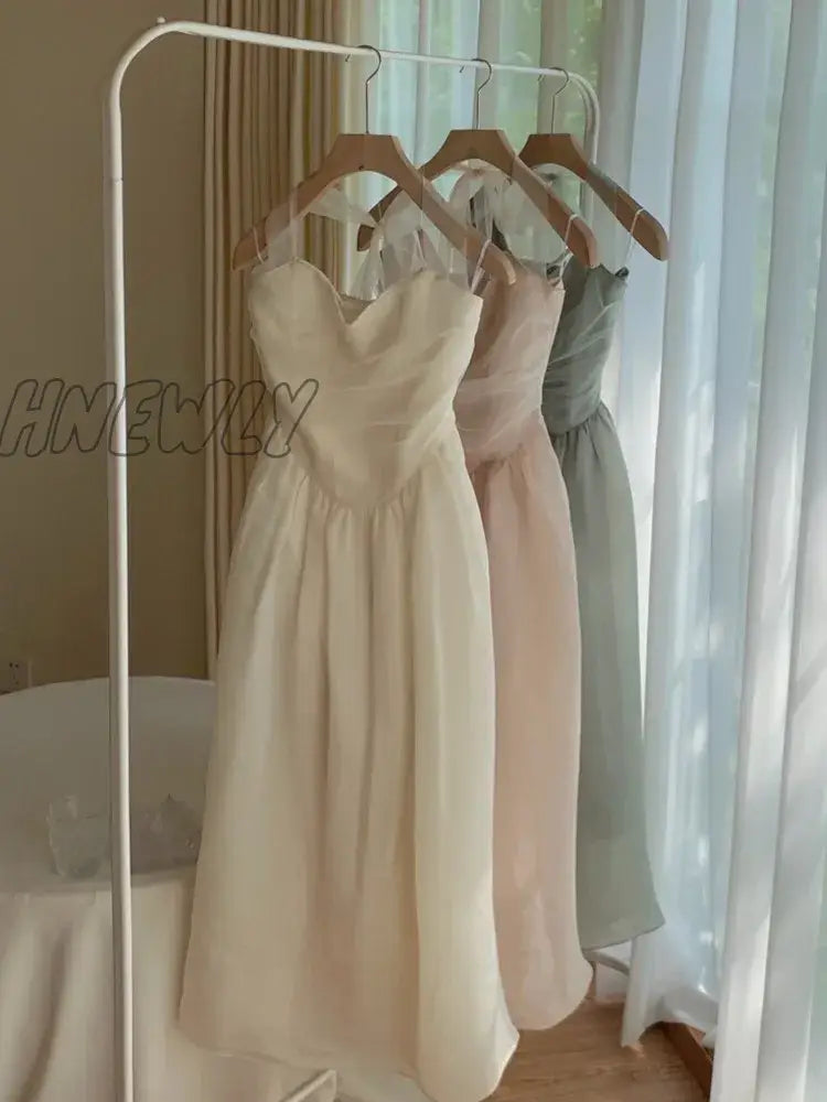 Elegant Fashion Halter Fairy Graduation Dresses Summer Woman Korean Solid A-Line Birthday Evering