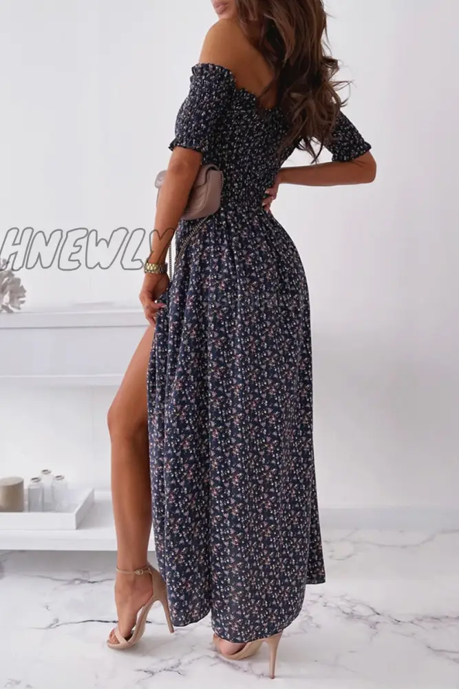 Hnewly - Elegant Floral Slit Fold Off The Shoulder Waist Skirt Dresses(5 Colors) Dresses/Maxi