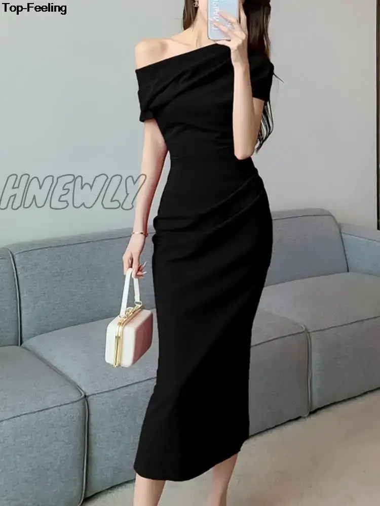 Elegant Off Shoulder Evening Party Dresses Women Summer Fashion Slim One Piece Solid Vestidos