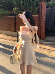 Hnewly Elegant Party Y2K Mini Stain Dress Women Sleeveless Fairy Strap Office Lady Vintage One