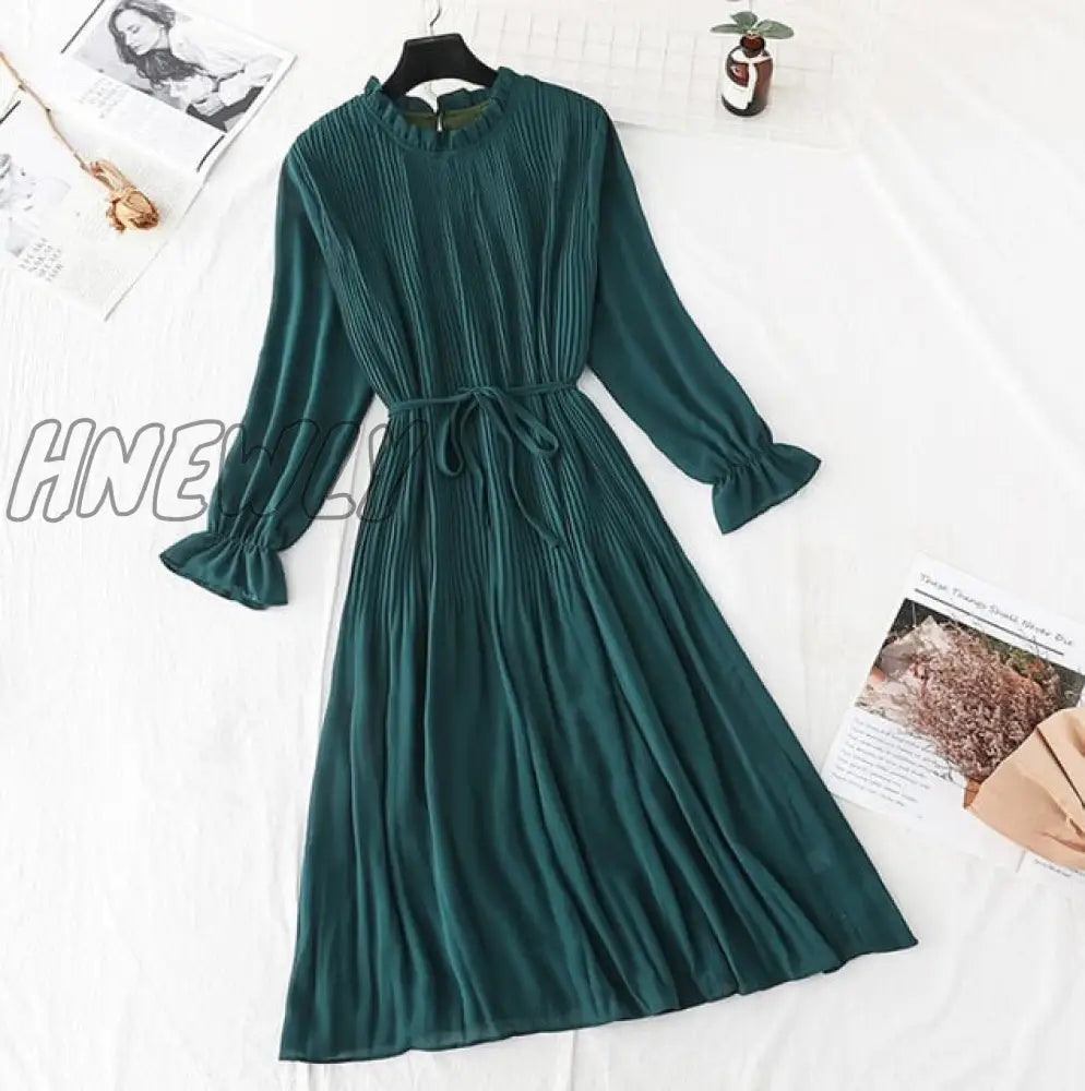 Hnewly Elegant Polka Dot Women Dress Female Casual Flare Sleeve Office Chiffon Print Dresses A -