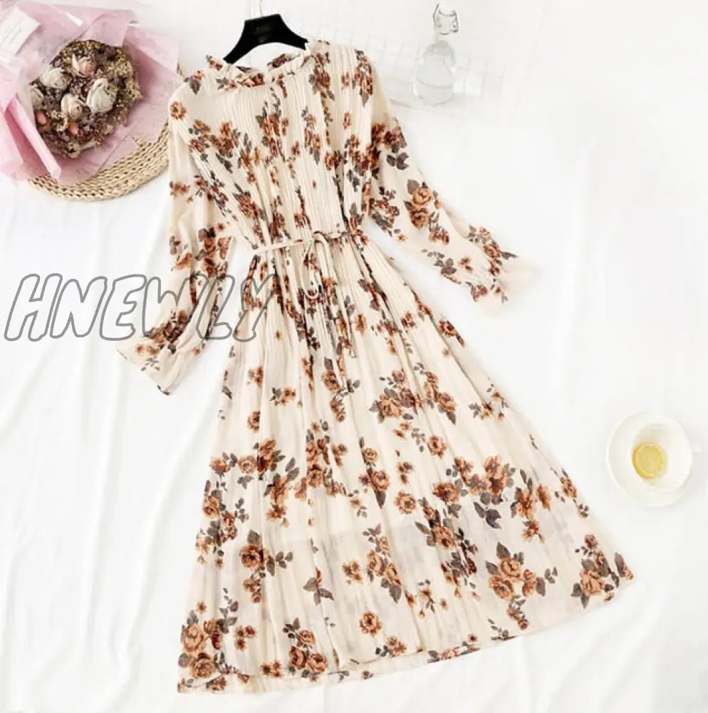 Hnewly Elegant Polka Dot Women Dress Female Casual Flare Sleeve Office Chiffon Print Dresses A -