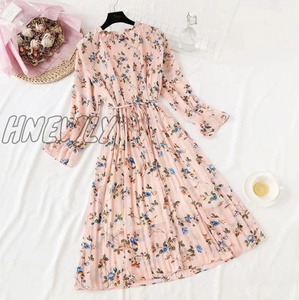 Hnewly Elegant Polka Dot Women Dress Female Casual Flare Sleeve Office Chiffon Print Dresses A -