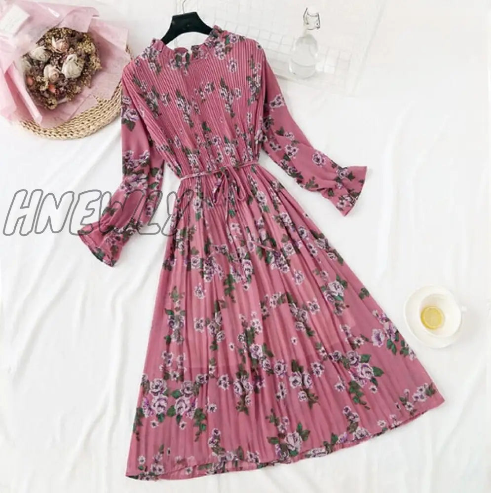 Hnewly Elegant Polka Dot Women Dress Female Casual Flare Sleeve Office Chiffon Print Dresses A -