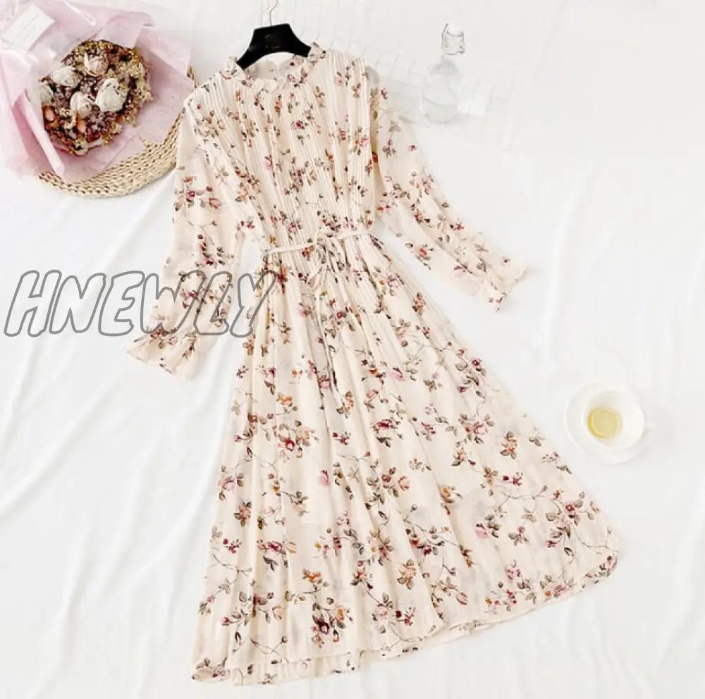 Hnewly Elegant Polka Dot Women Dress Female Casual Flare Sleeve Office Chiffon Print Dresses A -