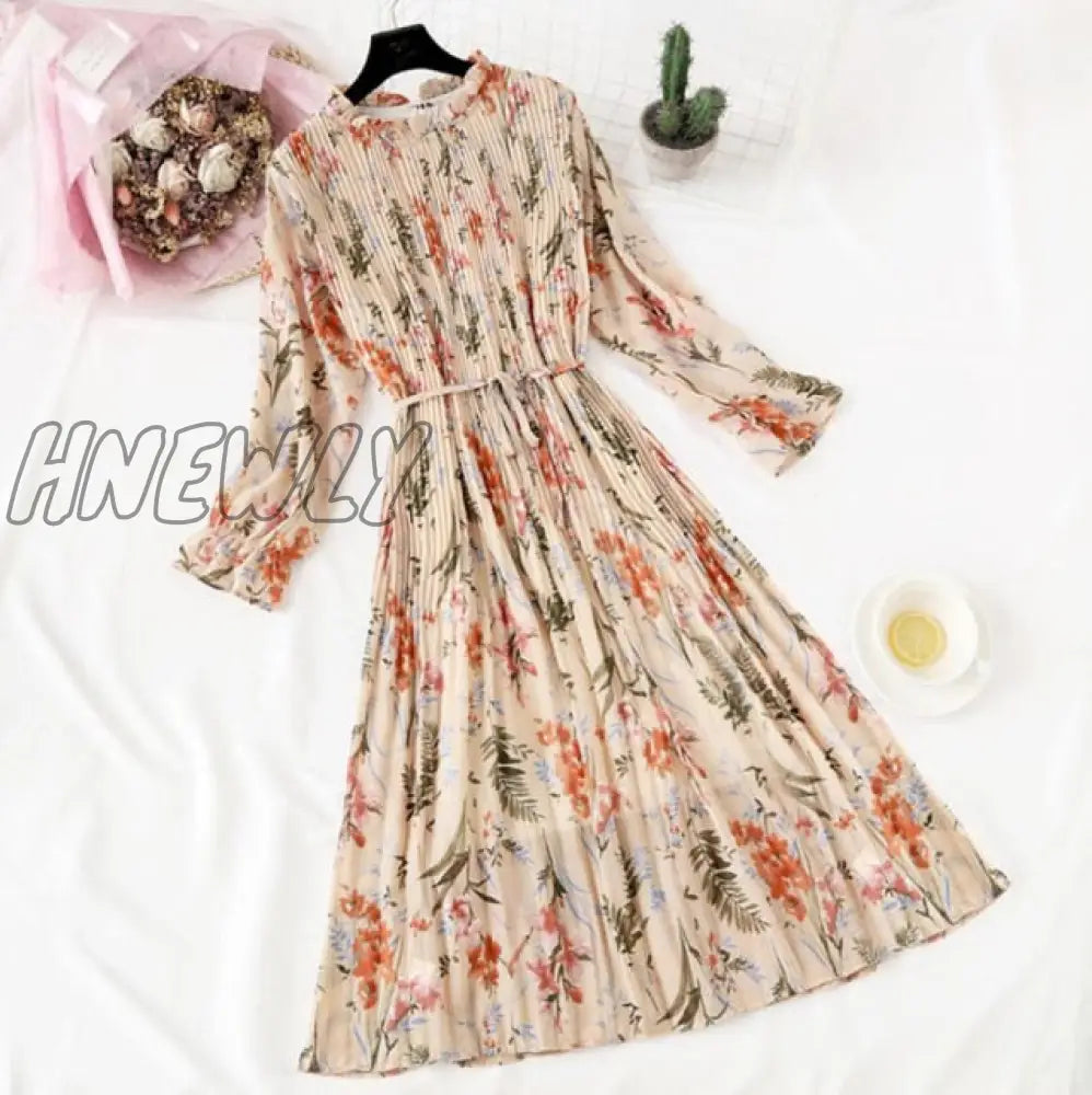 Hnewly Elegant Polka Dot Women Dress Female Casual Flare Sleeve Office Chiffon Print Dresses A -