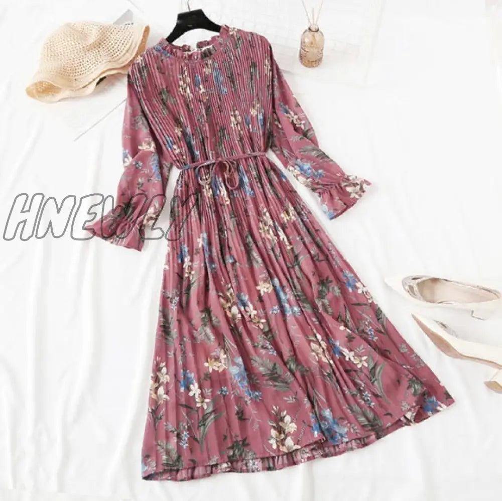 Hnewly Elegant Polka Dot Women Dress Female Casual Flare Sleeve Office Chiffon Print Dresses A -