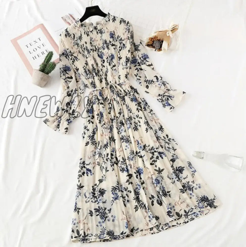 Hnewly Elegant Polka Dot Women Dress Female Casual Flare Sleeve Office Chiffon Print Dresses A -