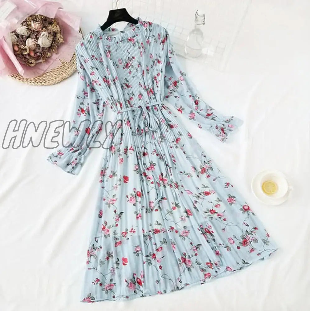 Hnewly Elegant Polka Dot Women Dress Female Casual Flare Sleeve Office Chiffon Print Dresses A -