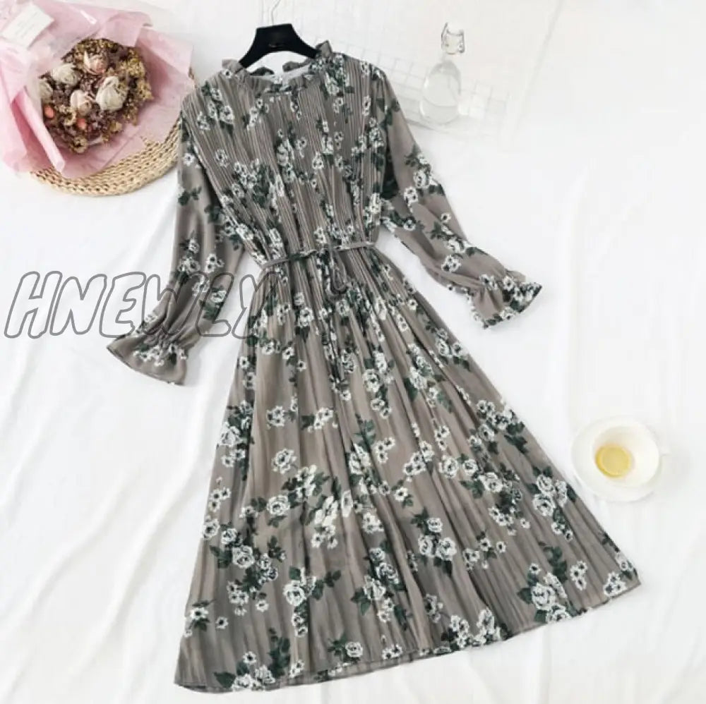 Hnewly Elegant Polka Dot Women Dress Female Casual Flare Sleeve Office Chiffon Print Dresses A -