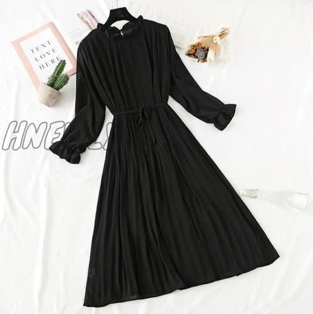 Hnewly Elegant Polka Dot Women Dress Female Casual Flare Sleeve Office Chiffon Print Dresses A -