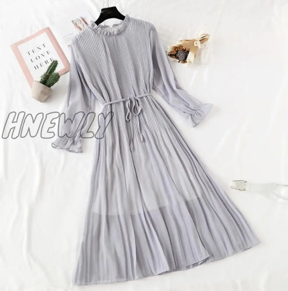 Hnewly Elegant Polka Dot Women Dress Female Casual Flare Sleeve Office Chiffon Print Dresses A -