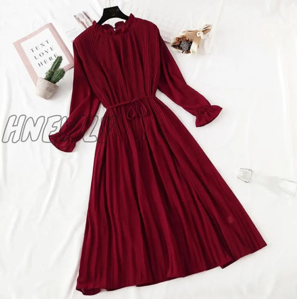 Hnewly Elegant Polka Dot Women Dress Female Casual Flare Sleeve Office Chiffon Print Dresses A -