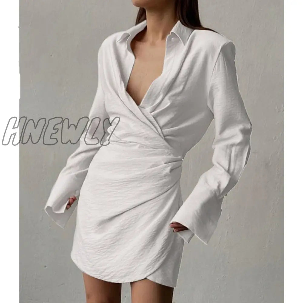 Hnewly Elegant Shirt Dresses Sexy Long Sleeve V - Neck Dress Streetwear Women’s Evening Party