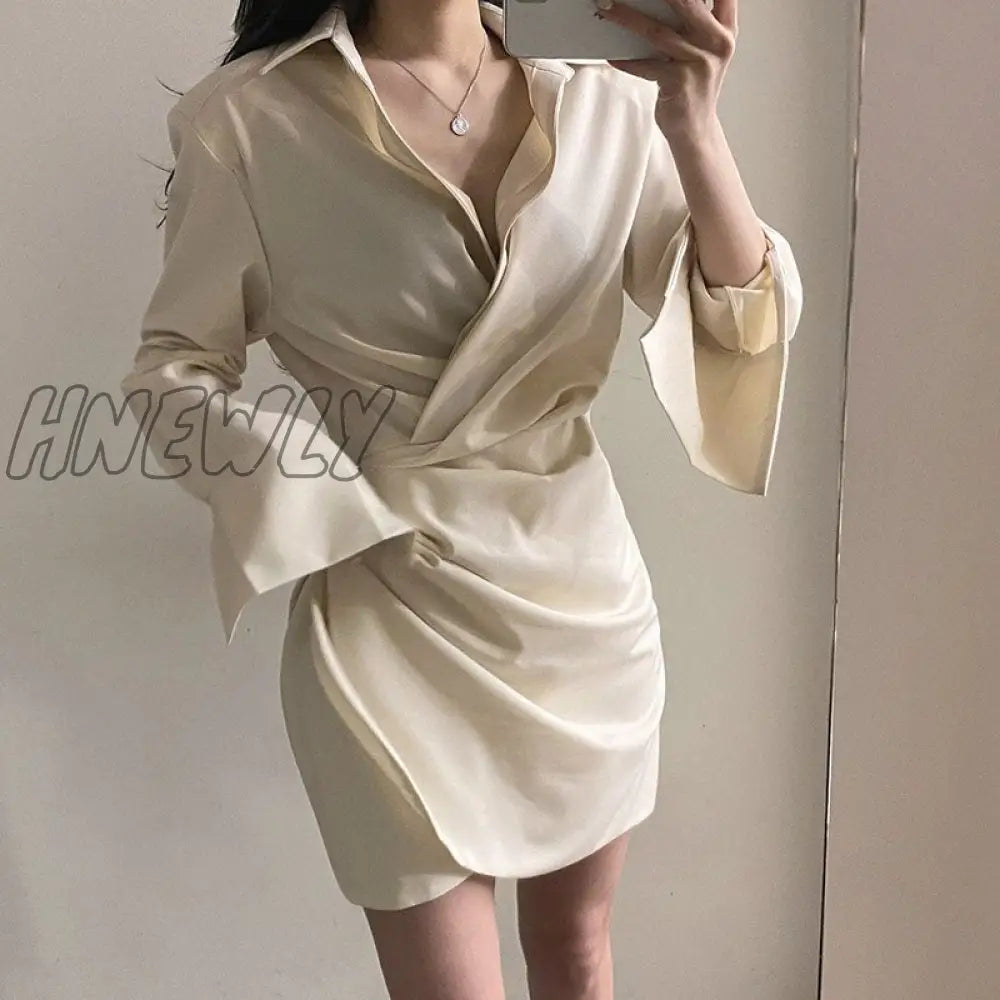 Hnewly Elegant Shirt Dresses Sexy Long Sleeve V - Neck Dress Streetwear Women’s Evening Party