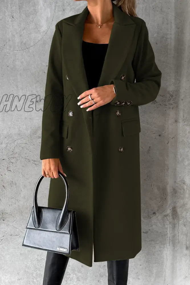 Hnewly - Elegant Solid Buttons Turndown Collar Outerwear Army Green / S Outerwear/Coats & Cardigan