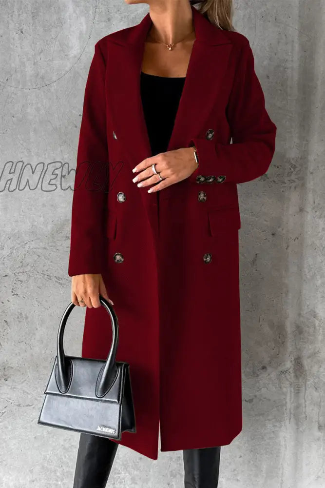 Hnewly - Elegant Solid Buttons Turndown Collar Outerwear Burgundy / S Outerwear/Coats & Cardigan