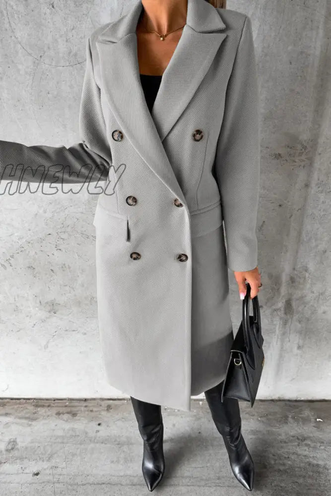 Hnewly - Elegant Solid Buttons Turndown Collar Outerwear Outerwear/Coats & Cardigan