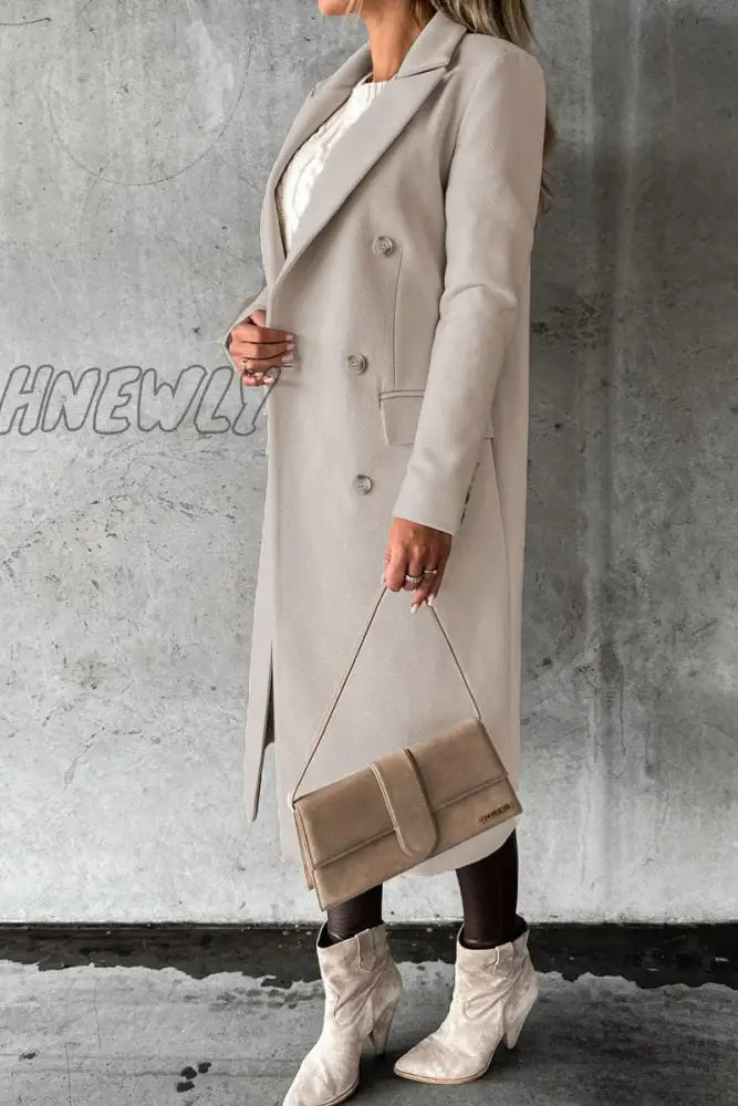 Hnewly - Elegant Solid Buttons Turndown Collar Outerwear Outerwear/Coats & Cardigan