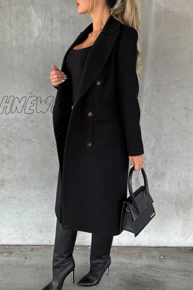 Hnewly - Elegant Solid Buttons Turndown Collar Outerwear Outerwear/Coats & Cardigan