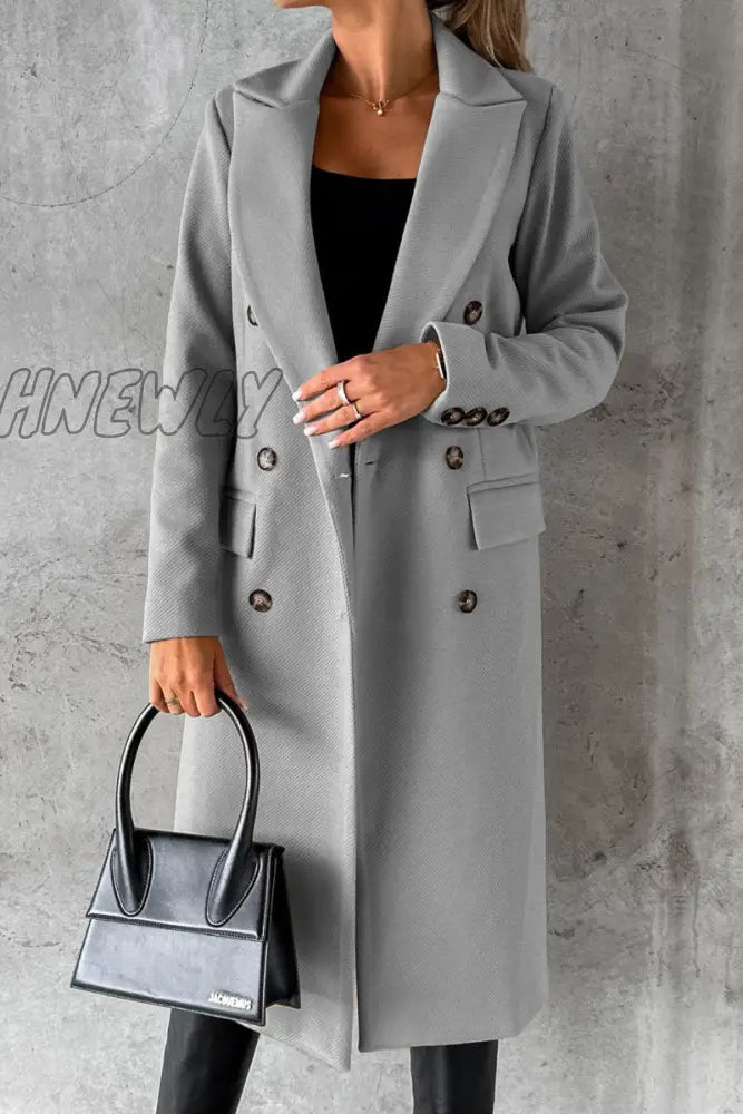 Hnewly - Elegant Solid Buttons Turndown Collar Outerwear Light Gray / S Outerwear/Coats & Cardigan