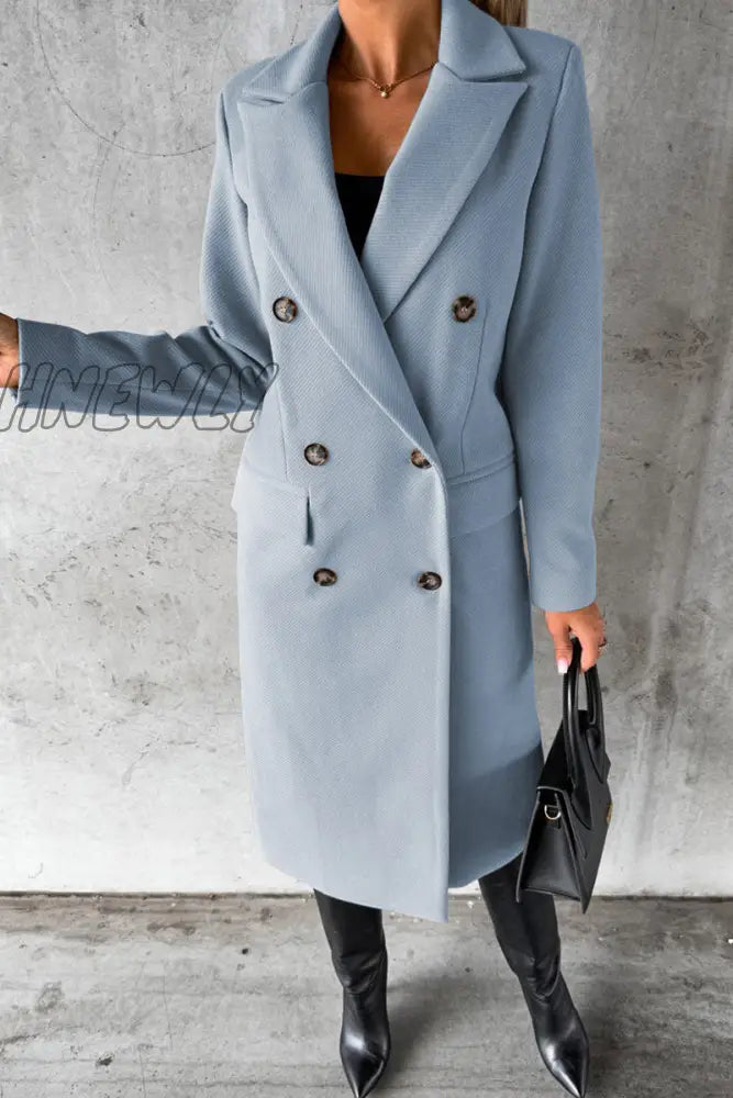 Hnewly - Elegant Solid Buttons Turndown Collar Outerwear Sky Blue / S Outerwear/Coats & Cardigan