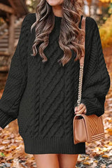 Hnewly - Elegant Solid Hollowed Out O Neck Long Sleeve Dresses(12 Colors) Black / S Dresses/Sweater