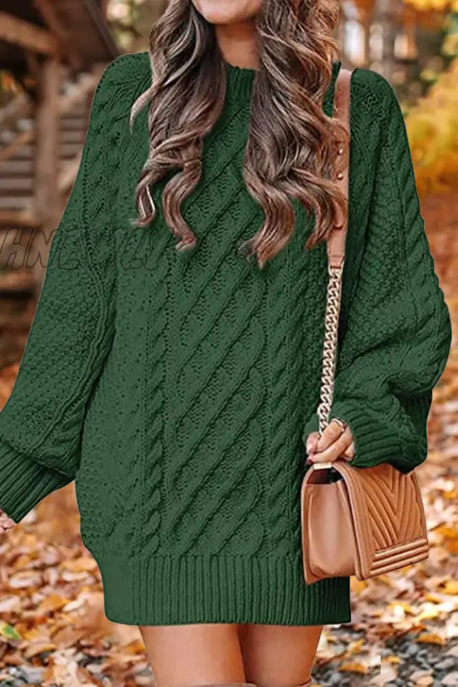 Hnewly - Elegant Solid Hollowed Out O Neck Long Sleeve Dresses(12 Colors) Green / S Dresses/Sweater