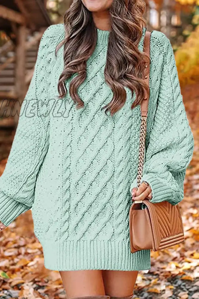 Hnewly - Elegant Solid Hollowed Out O Neck Long Sleeve Dresses(12 Colors) Light Green / S