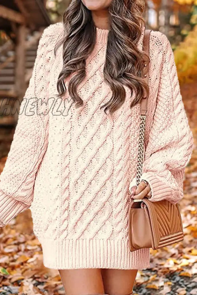 Hnewly - Elegant Solid Hollowed Out O Neck Long Sleeve Dresses(12 Colors) Light Pink / S