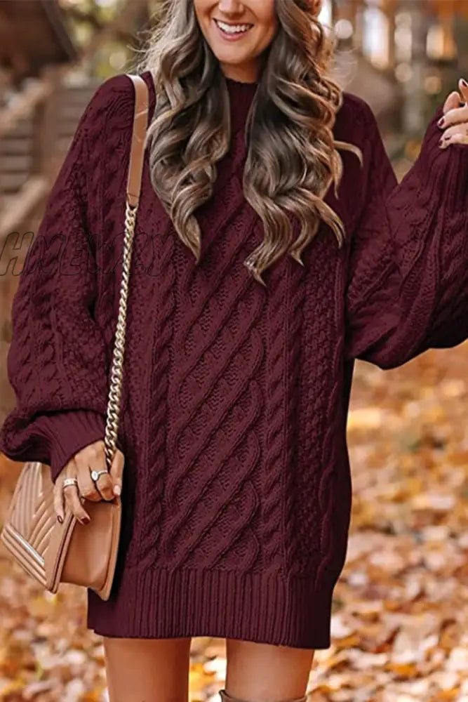Hnewly - Elegant Solid Hollowed Out O Neck Long Sleeve Dresses(12 Colors) Dresses/Sweater Dresses