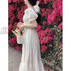 Hnewly Elegant Square Collar White Dress Summer Fashion Puff Sleeve Ruffle For Women 2024 Chic