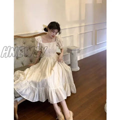 Hnewly Elegant Square Collar White Dress Summer Fashion Puff Sleeve Ruffle For Women 2024 Chic