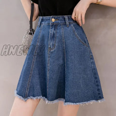 Hnewly Elegant Sweet Mini Denim Skirts Women Casual Sashes High Waist Light Blue Vintage Belts