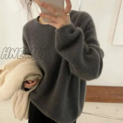 Hnewly European Goods Autumn Winter New Round Neck Cashmere Sweater Female Thick Languid Lazy Wind