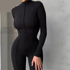 Hnewly Fall Bright Line Decoration Black Jumpsuit Women One Piece Sexy Club Outfit For Long Sleeve