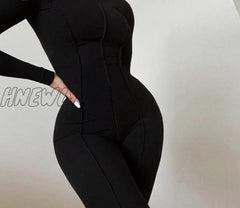 Hnewly Fall Bright Line Decoration Black Jumpsuit Women One Piece Sexy Club Outfit For Long Sleeve