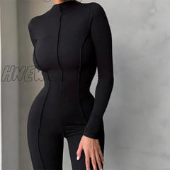 Hnewly Fall Bright Line Decoration Black Jumpsuit Women One Piece Sexy Club Outfit For Long Sleeve