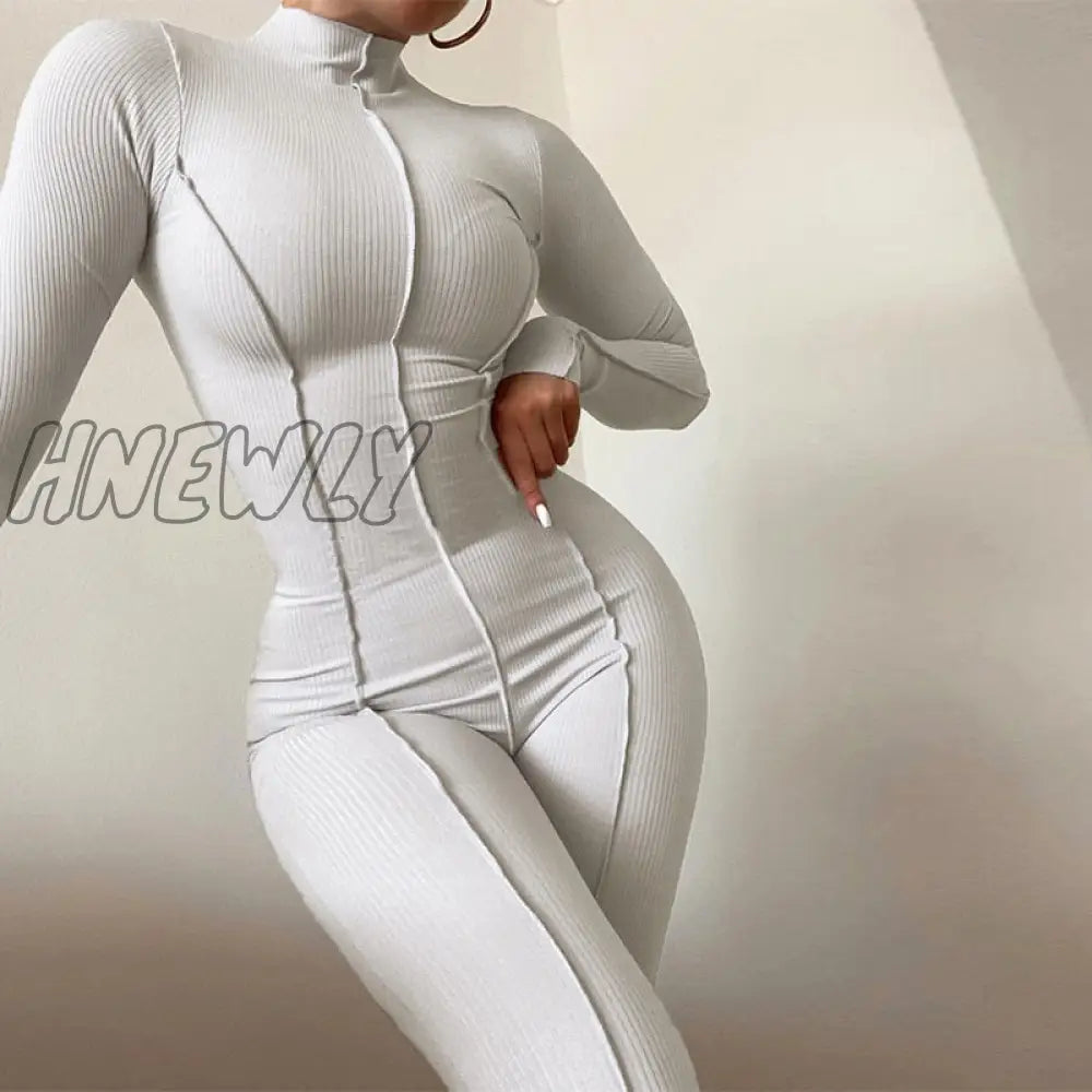 Hnewly Fall Bright Line Decoration Black Jumpsuit Women One Piece Sexy Club Outfit For Long Sleeve