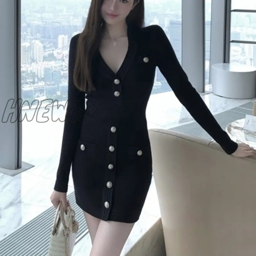 Hnewly Fall Winter Sweater Vestidos Feminino Women Vintage Long Sleeve Slim Sexy Bodycon Dress