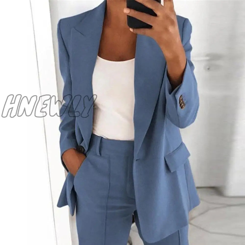 Hnewly Fashion Blazer Suit Women Office Sets Autumn Long Sleeve Cardigan Shorts Solid 2 Piece Set
