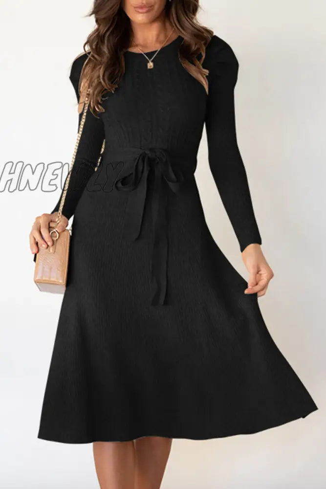 Hnewly - Fashion Casual Solid Patchwork O Neck A Line Dresses(5 Colors) Black / S Dresses/Midi