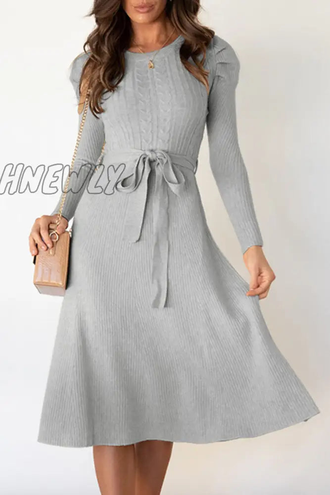 Hnewly - Fashion Casual Solid Patchwork O Neck A Line Dresses(5 Colors) Grey / S Dresses/Midi