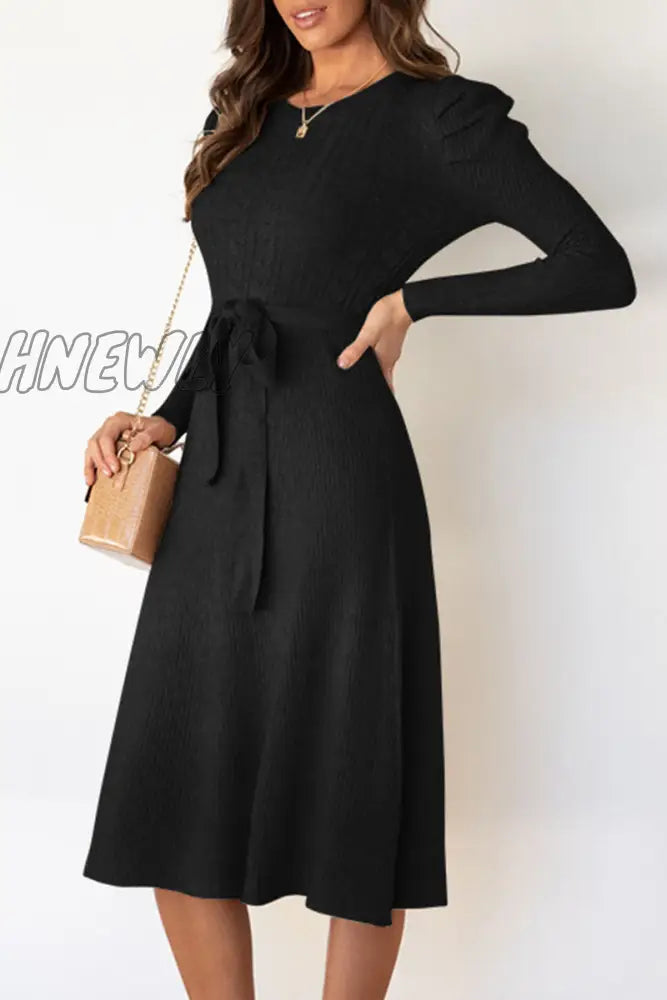 Hnewly - Fashion Casual Solid Patchwork O Neck A Line Dresses(5 Colors) Dresses/Midi Dresses