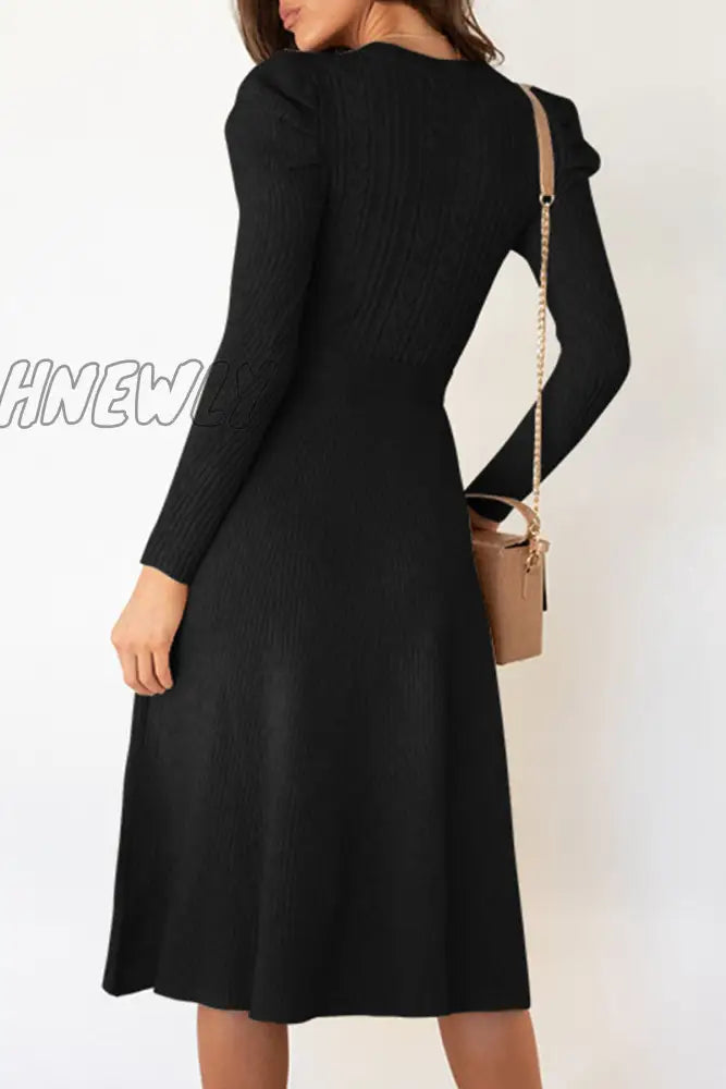 Hnewly - Fashion Casual Solid Patchwork O Neck A Line Dresses(5 Colors) Dresses/Midi Dresses