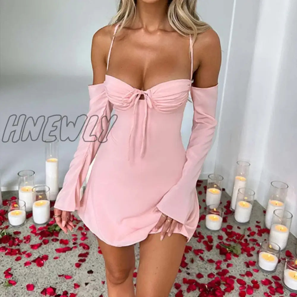 Hnewly Fashion Cross Spaghetti Strap Mini Dress Women Summer Bodycon Low Cut Club Party Sexy