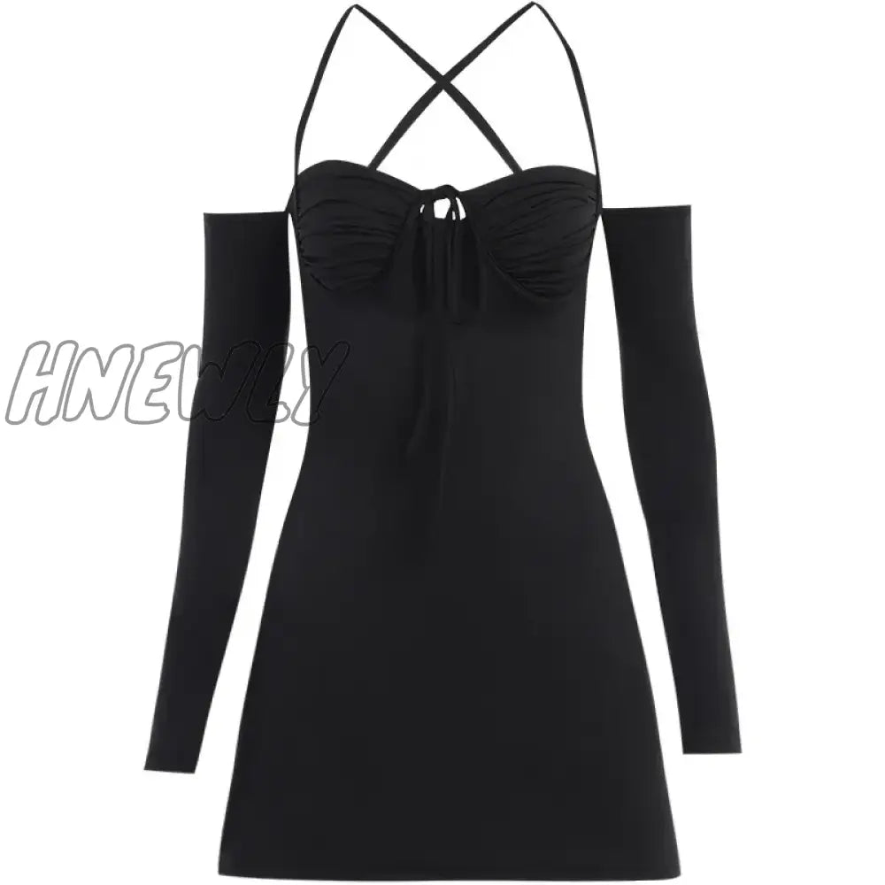 Hnewly Fashion Cross Spaghetti Strap Mini Dress Women Summer Bodycon Low Cut Club Party Sexy