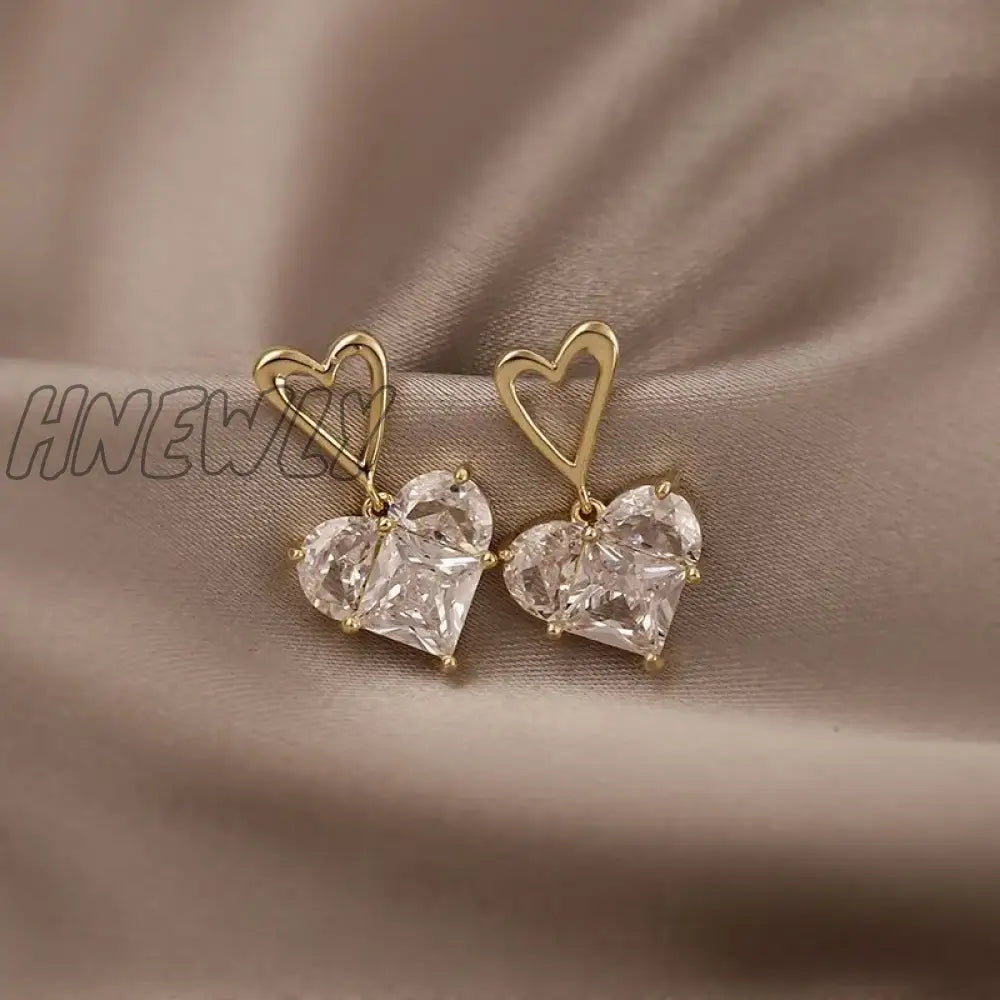 Hnewly Fashion Earrings Necklaces Set For Women Heart-Shaped Zircon Pink Crystal Pendant Necklace