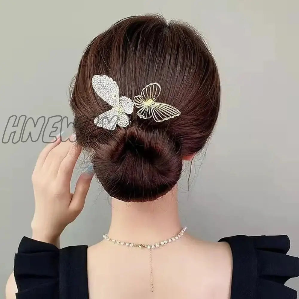 Hnewly Fashion Elegant Butterfly Flower Hair Stick Accessories Women Camellia Fish Tail Plate Lazy