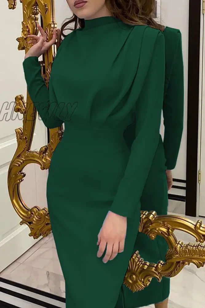 Hnewly - Fashion Elegant O Neck One Step Skirt Dresses(9 Colors) Ink Green / S Dresses/Long Sleeve